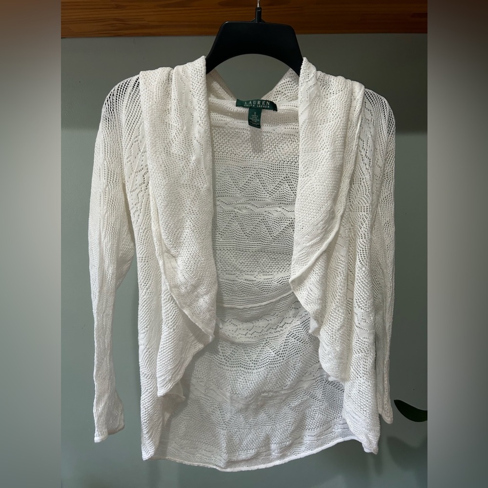 Ralph Lauren light weight white mesh like design cardigan top Sz S